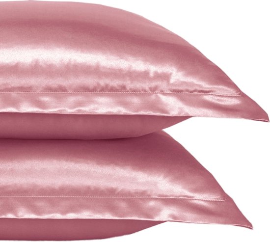 Beauty Silk - Kussenslopen - 60x70 - 2 stuks - Glans Satijn - Roze