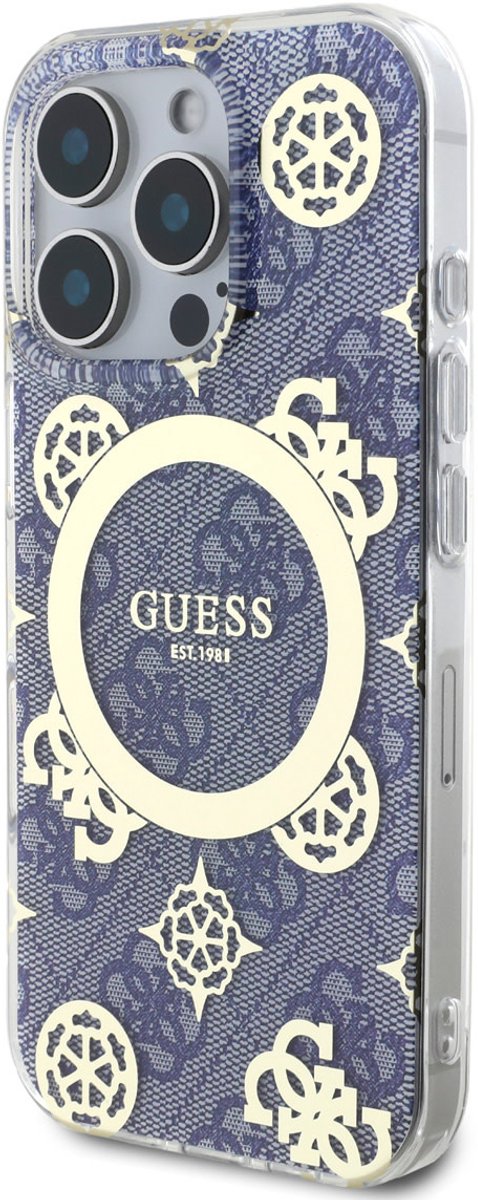 Guess iPhone 16 Pro Max Backcover hoesje - Magsafe IML - 4G Peony - Blauw