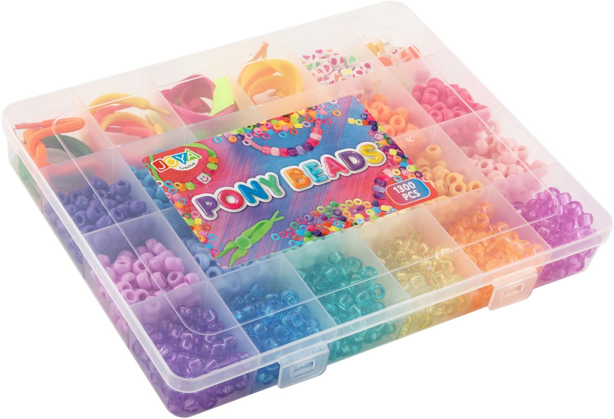 Pony Beads 1300pcs - Kralen Set voor Armbanden & Sieraden Maken - 18 Kleuren - Hartjes Kralen - Inclusief Armbandjes, druksluitingen en Opbergdoos - Vanaf 3 Jaar - Joya Creative — afbeelding 5