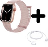 Bracelet adapté pour Convient au bracelet Apple Watch Bracelet à boucle en nylon (rose clair) - Pour les modèles : 42/ 44/45/49 mm Incl. Chargeur adapté pour Apple Watch 1/2/3/4/5/6/7/8/9/ Ultra - Câble de charge - Câble