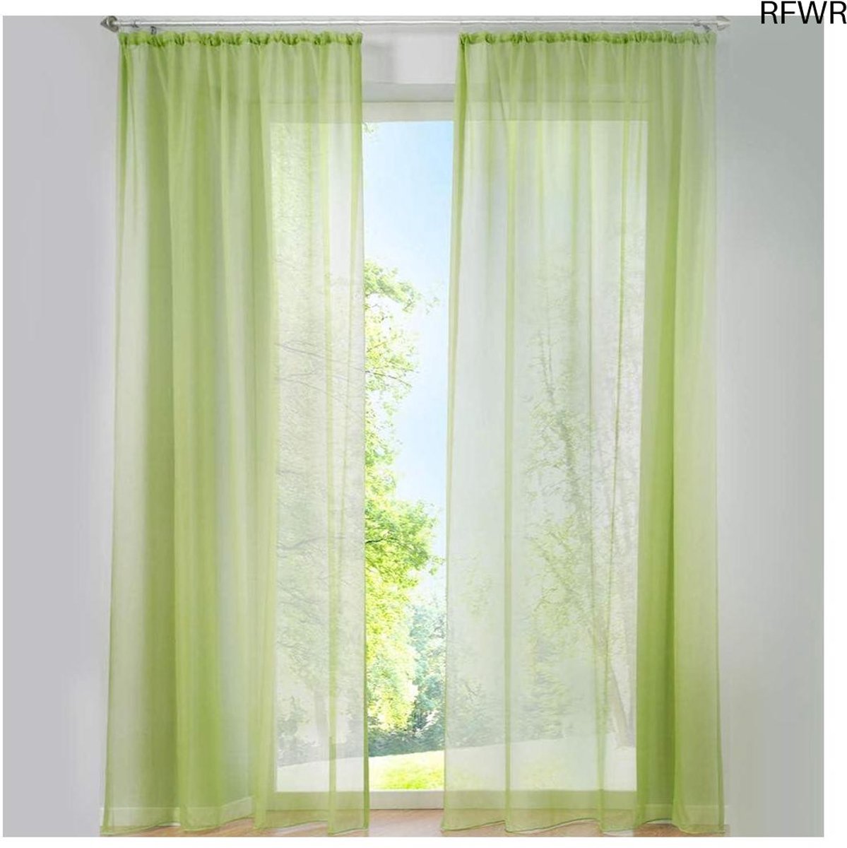 RFWR Elegante doorschijnende gordijnen met 2 panelen in lichtgroen voor moderne interieurs
