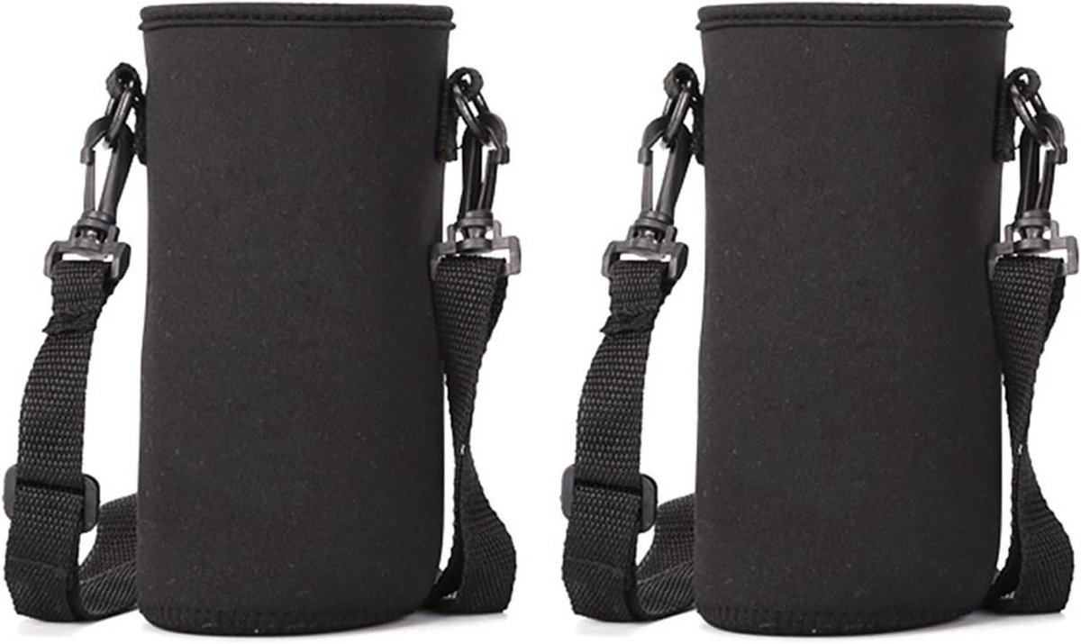 750ml Neopreen Flessenhouder met Schouderband voor Outdoor Sporten - Zwart - Camping Wandelen Rennen