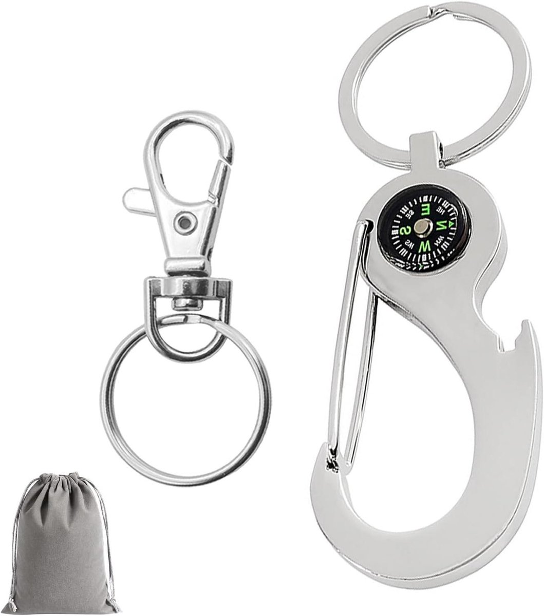 Allecto Plus - Sleutelhanger met karabijnhaak en kompas, ideaal cadeau voor outdoor liefhebbers