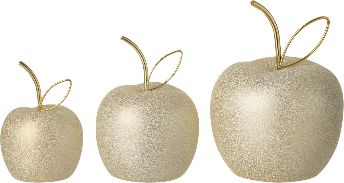 J-Line decoratie Appel - porselein - goud - set van 3