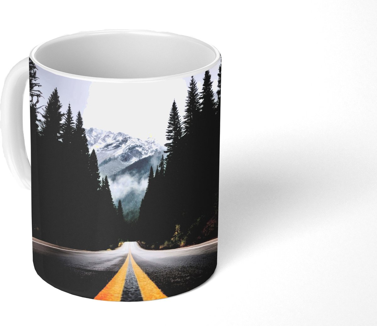 Mok - Koffiemok - Sparrenbos - Weg - Bergen - Sneeuw - Mokken - 350 ML - Beker - Koffiemokken - Theemok