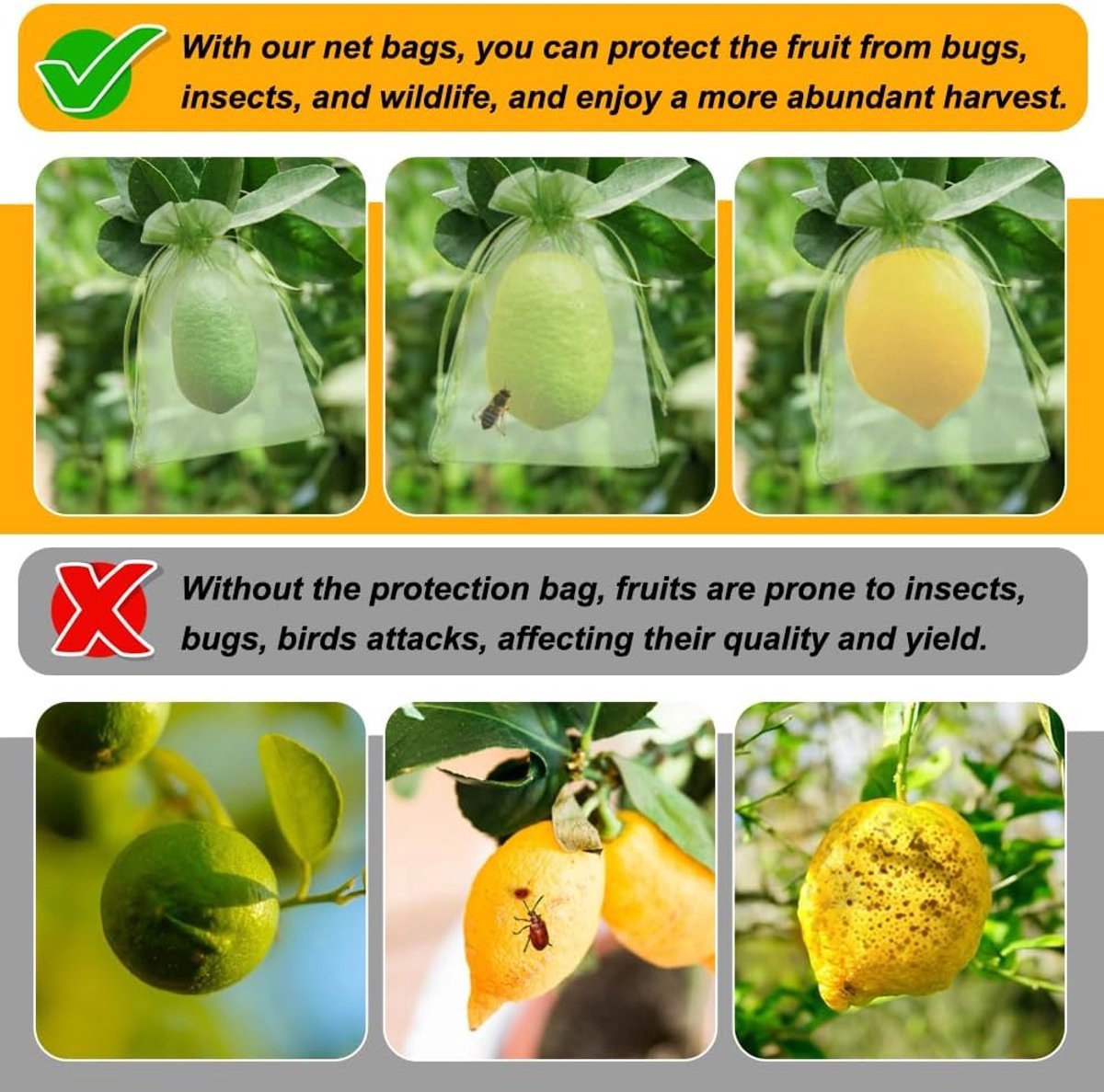 Fruitbeschermingszakken - 5,9 x 9,9 cm - Groene netafdekking met trekkoord - Klein fruitnet voor in de tuin - Insectennet voor fruitbomen, groenten, bloemen - 100 stuks - groen