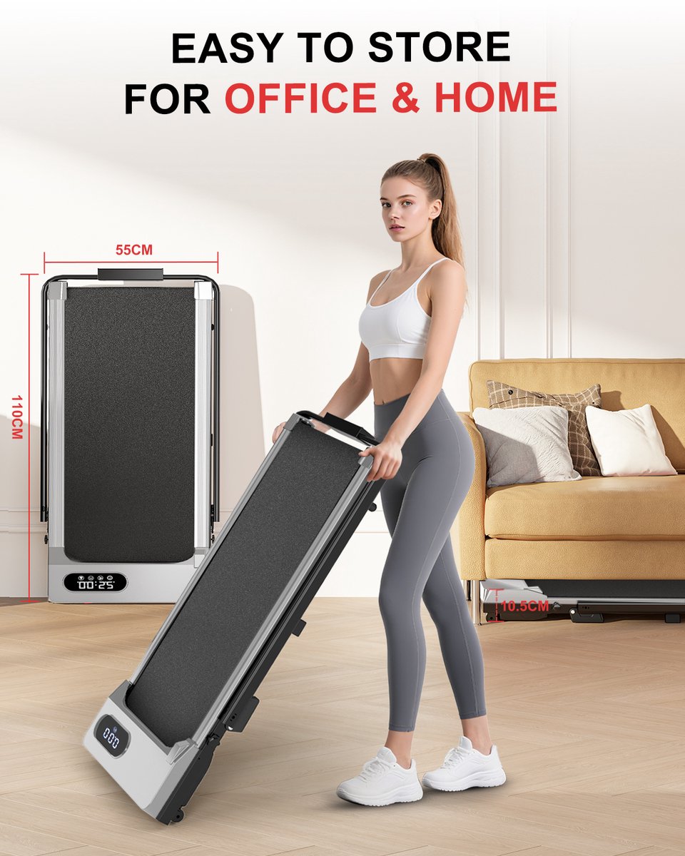 Afbeelding 3 van Loopband Met 7% helling - Inklapbaar loopband Elektrisch met armleuningen, 1-8 km/u - met afstandsbediening en LCD-display - Walkingpad - Treadmill - Zilver