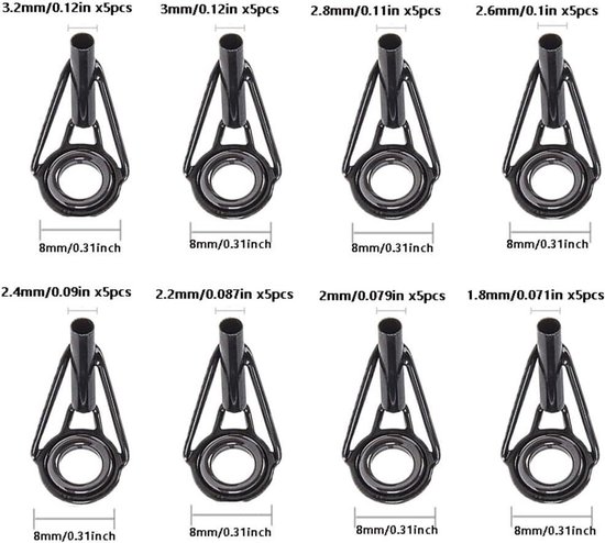 ByShane - Hengel reparatieset: 40 stuks keramische ringen van roestvrij staal in 8 maten voor hengel tip reparatie — afbeelding 5