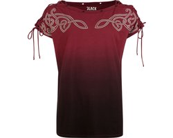 Black Premium by EMP Rood T-shirt met dip dye/verloopprint en bedrukte mouwen met vetersluiting - Dames - XL