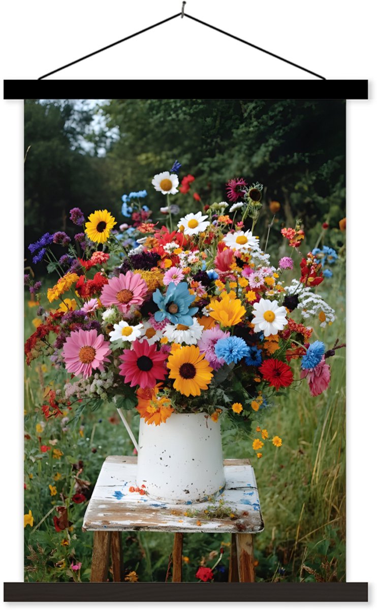 Posterhanger incl. Poster 40x60 cm - Schoolplaat - Bloemen - Krukje - Gieter - Veld - Text