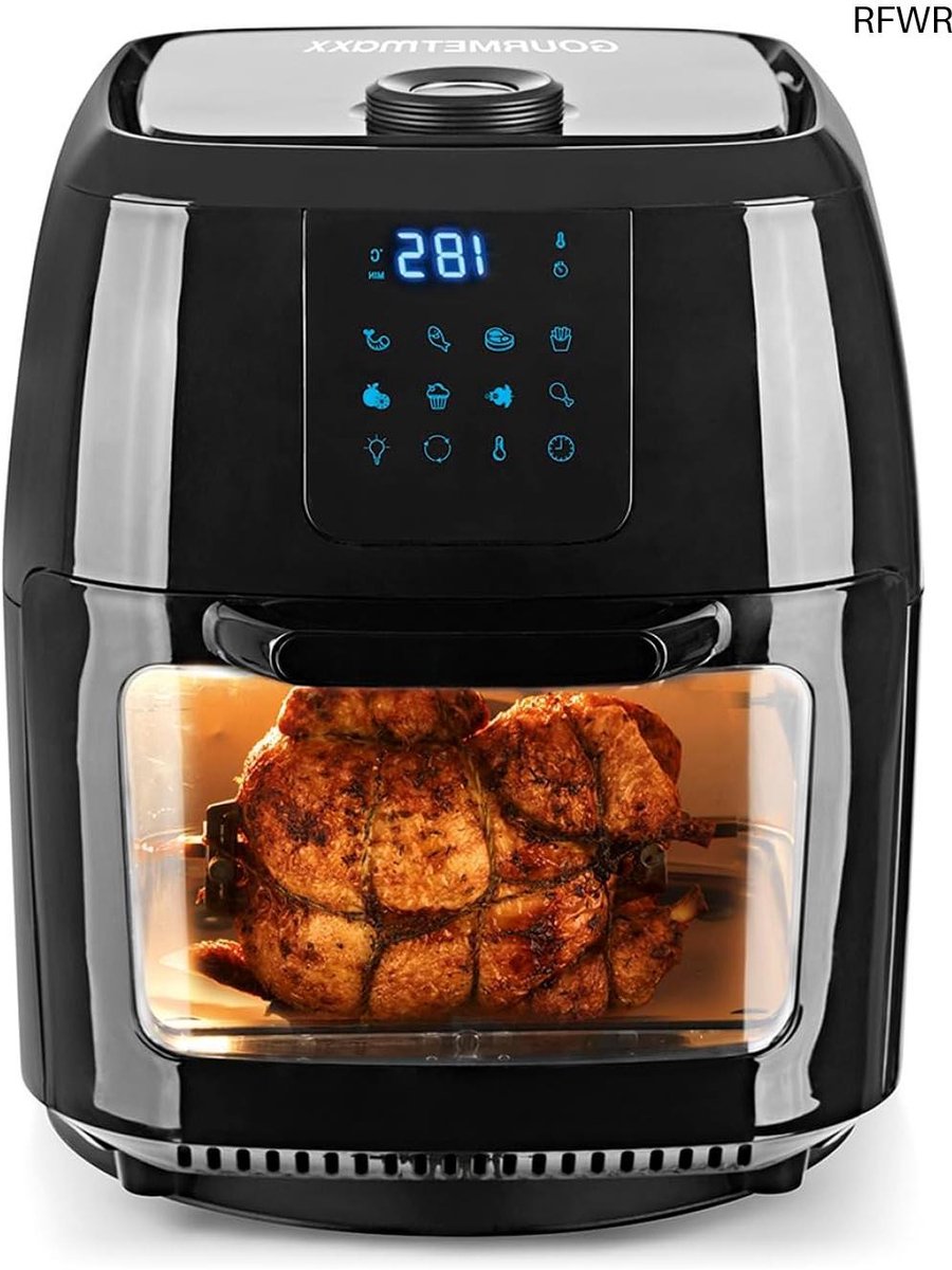 RFWR® Digitale XXL heteluchtfriteuse 9 liter – Frituren zonder vet, oven en draaigrill in één