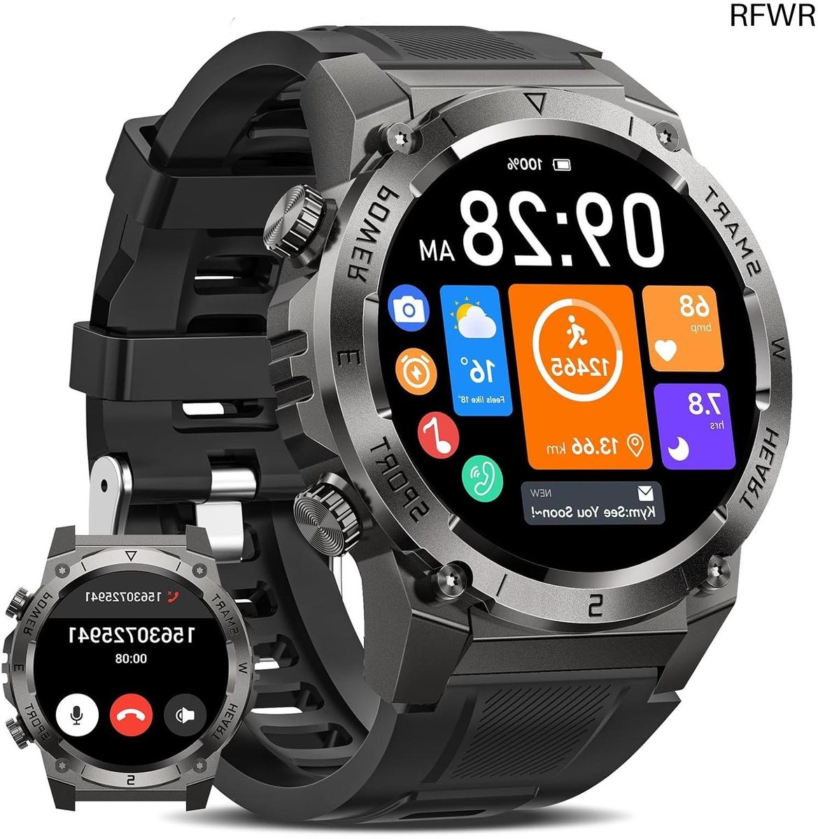 RFWR® Smartwatch voor heren met HD-display, Bluetooth-oproepen en 110+ sportmodi