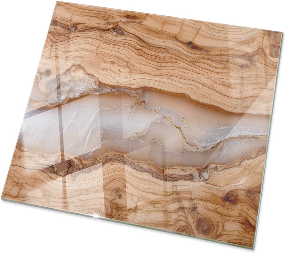 TULUP Tafelblad Glas - Natuurlijk Hout Met Hars Veiligheidsglas - 50 cm x 50 cm - Beige Gehard Glas - Vierkant Tafelblad Glas - Glazen Tafelblad voor de Woonkamer - Glazen Plaat Beige Natuurlijk Hout Met Hars