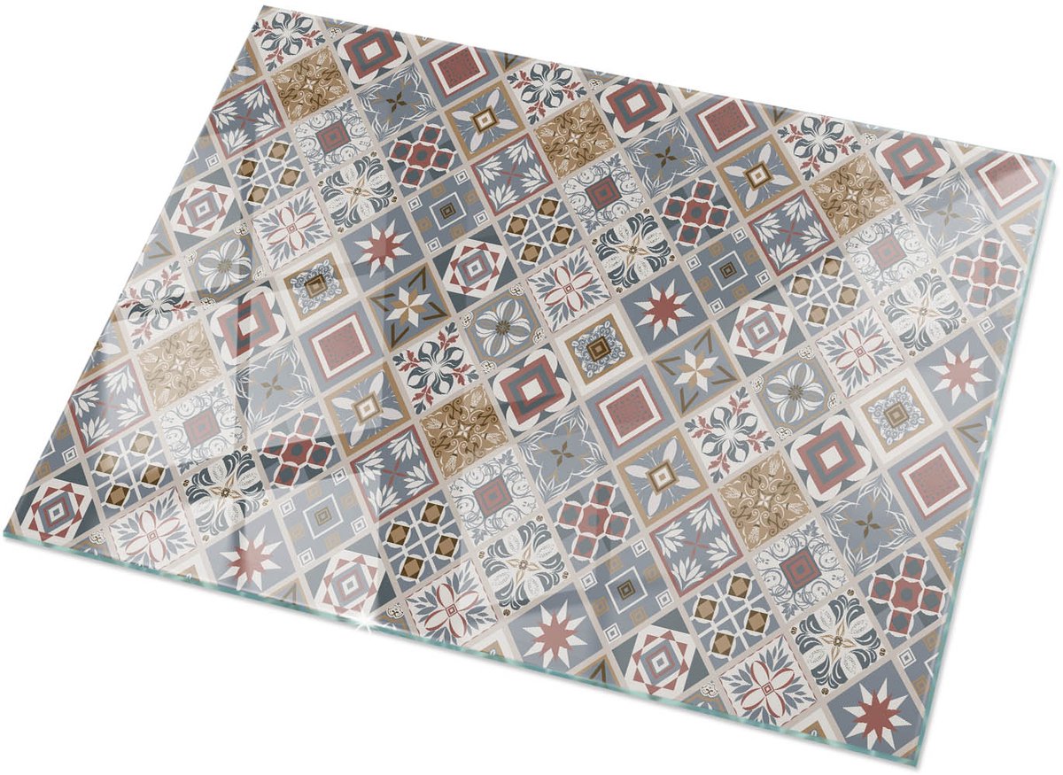Tulup Tafelblad Glas - Mozaïekpatroon Met Ornamenten Gehard Glas - 120 cm x 80 cm - Grijs Glazen Tafelblad - Rechthoekig Tafelblad Glas - Glazen Tafelblad voor de Woonkamer - Glasplaat Tafel