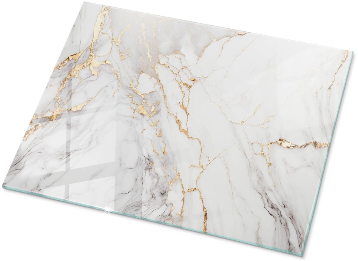 Tulup Tafelblad Glas - Elegant Geaderd Marmer Gehard Glas - 80 cm x 60 cm - Wit Glazen Tafelblad - Rechthoekig Tafelblad Glas - Gehard Glazen Tafelblad Voor de Eettafel in de Eetkamer - Glasplaat Tafel