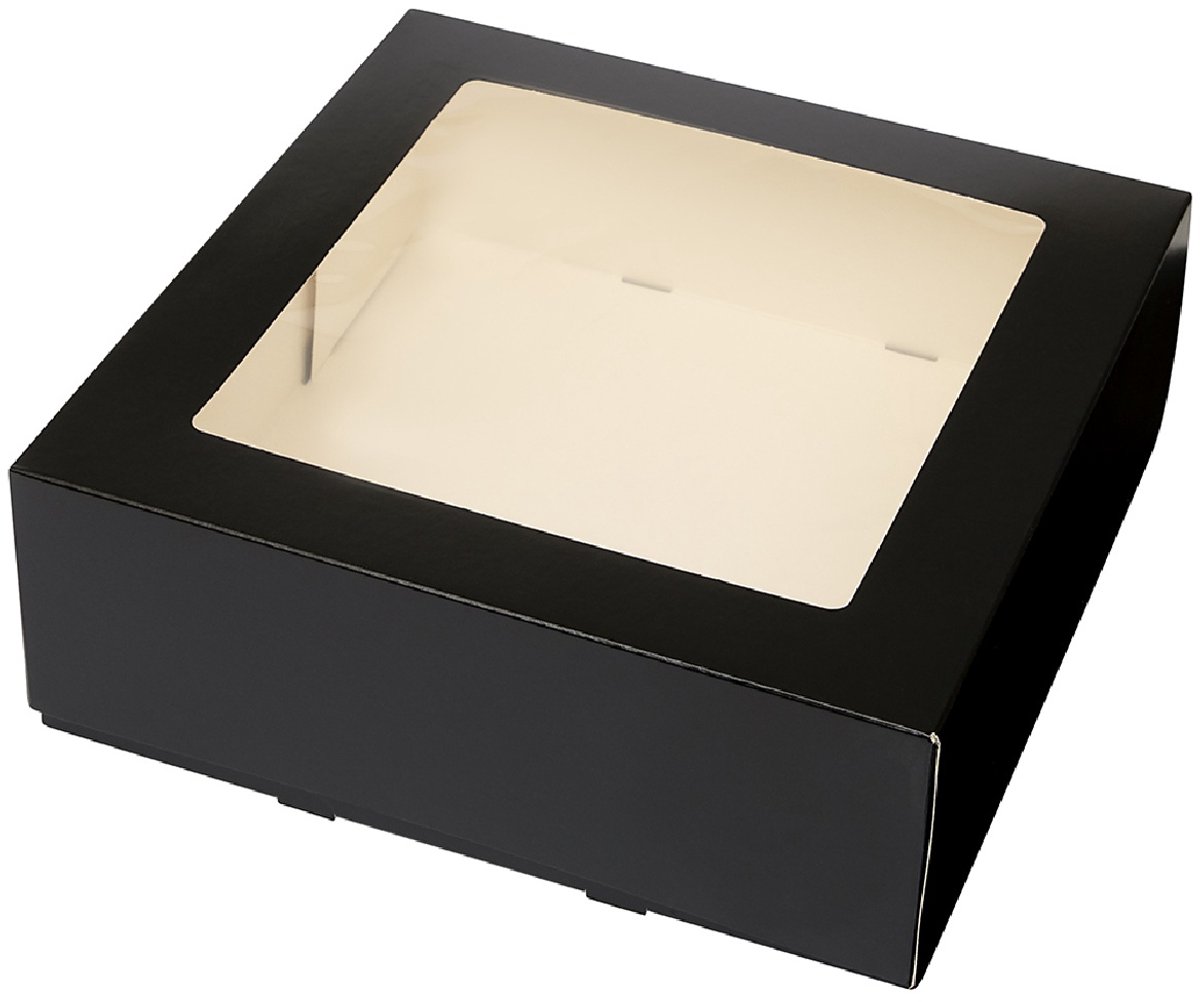 Taartdoos met venster 26x26x9cm. Zwart 3st