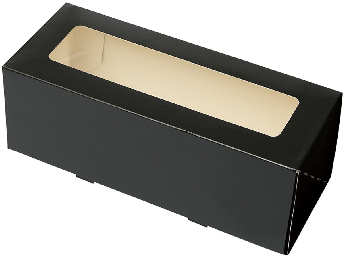 Taartdoos Slof met venster 25x10x9cm. Zwart 3st