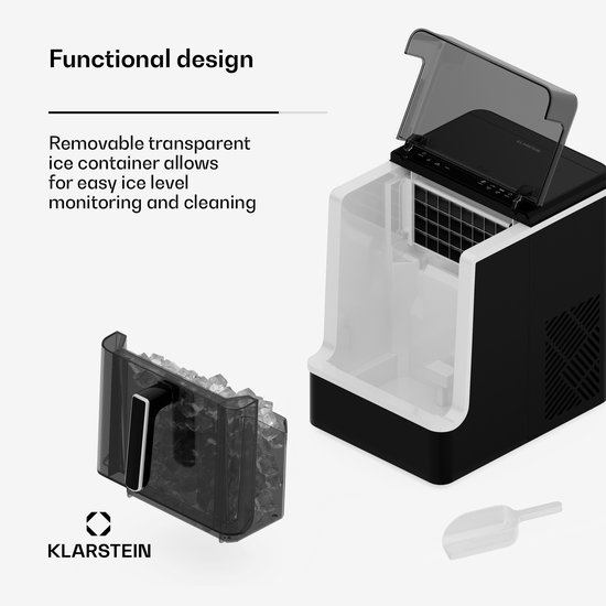 Klarstein IJsblokjesmachine ijsmachine - 23kg/24u, 32 ijsblokjes/17min, roestvrij staal, automatisch reinigen, waterreservoir van 2kg, intuïtieve bediening, waarschuwingen, modern ontwerp, zwart - IJsblokjesmaker - voor Feest van Klarstein — afbeelding 2