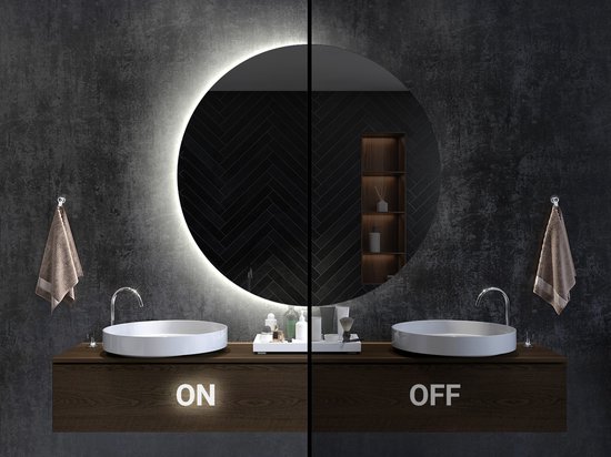 Miroir LED Tulup - Miroir LED rond sans rebord - 40 cm x 40 cm - Miroir LED avec rebord Witte - Wit chaud 3000 K - Miroir avec Siècle des Lumières