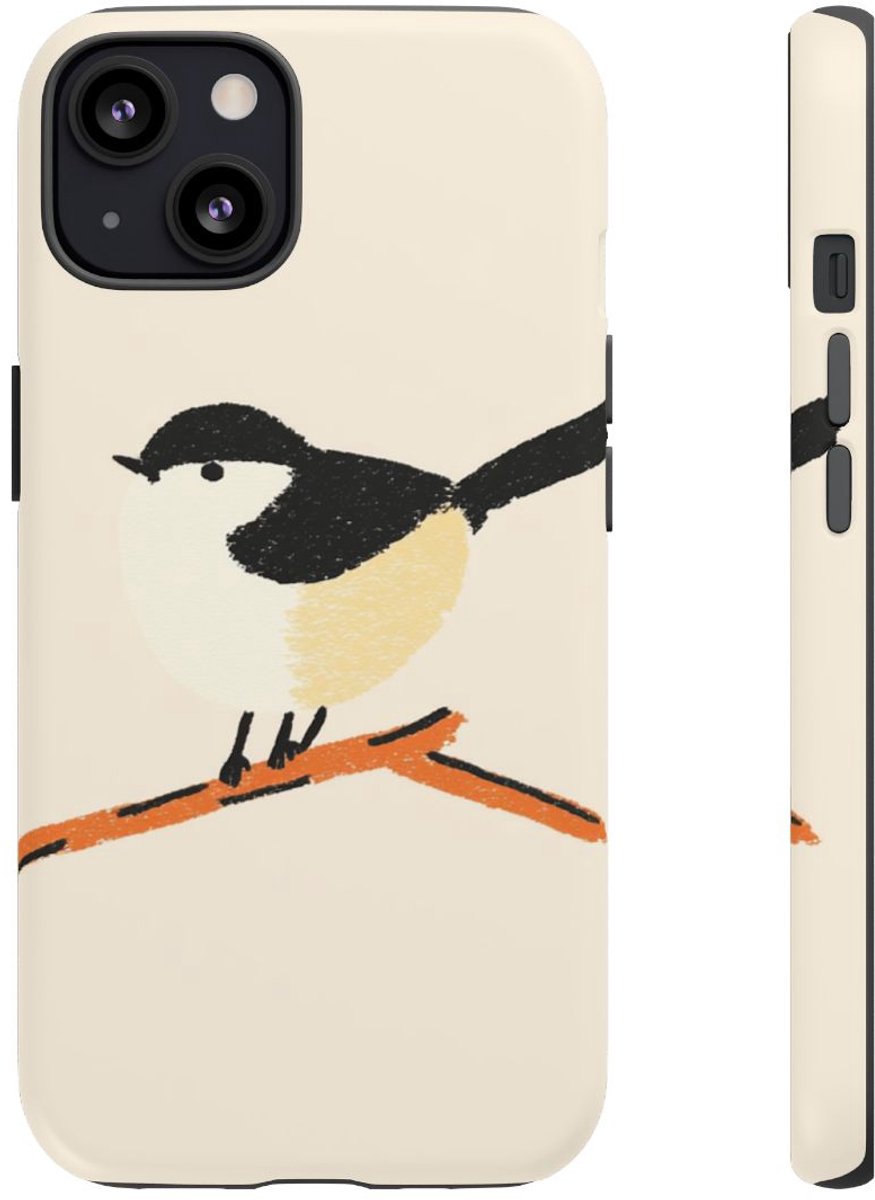 Minimalistische Vogelillustratie op Tak – Telefoonhoesje Geschikt voor iPhone 13
