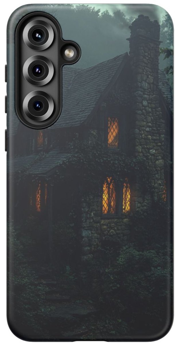 Gothisch Stenen Huisje met Gloeiende Ramen – Telefoonhoesje Geschikt voor Galaxy S25 Plus