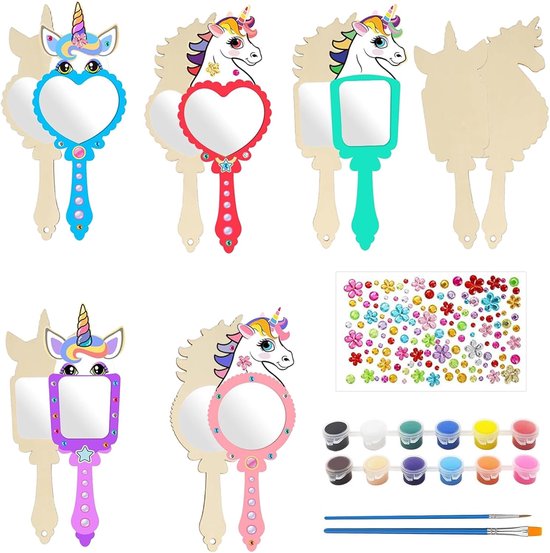 Foto: Unicorn craft set voor kinderen diy houten spiegel knutselen met 12 x eenhoorns voor schilderen kindermirror unicorn cadeau voor kinderverjaardag feest school