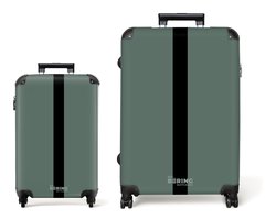 NoBoringSuitcases.com® - Kofferset 2 delig - Koffer lichtgewicht - Groen met zwarte streep - Reiskoffer set met 4 wielen - Handbagage trolley - Middelgrote rolkoffer - Ruimbagage koffer - Koffers met TSA slot