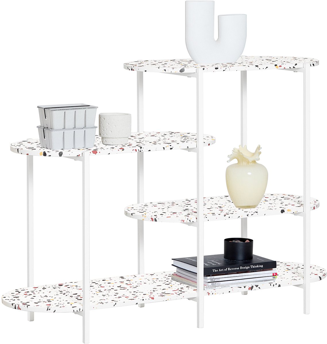 SoBuy FSB89-W Bijzettafel - Witte Compositiehout Sideboard met 4 Planken
