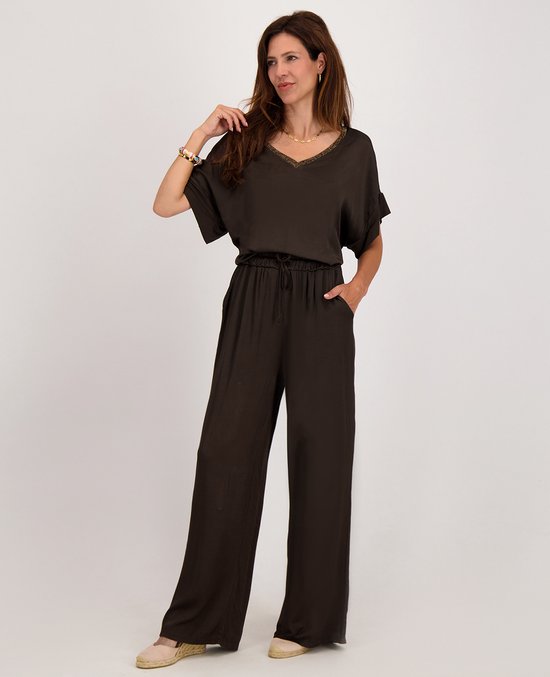 Je m'appelle Dames Broek Straight fit Met stretch - Bruin - Maat XL