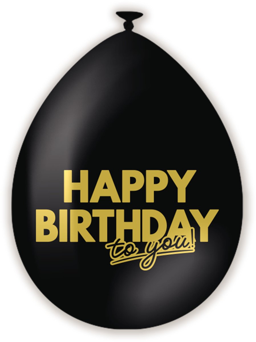 LUQ – Latex Ballonnen Celebration Happy Birthday – 6 Stuks – Zwart-Wit-Goud – Luxe Verjaardag Versiering – Helium Ready — afbeelding 4