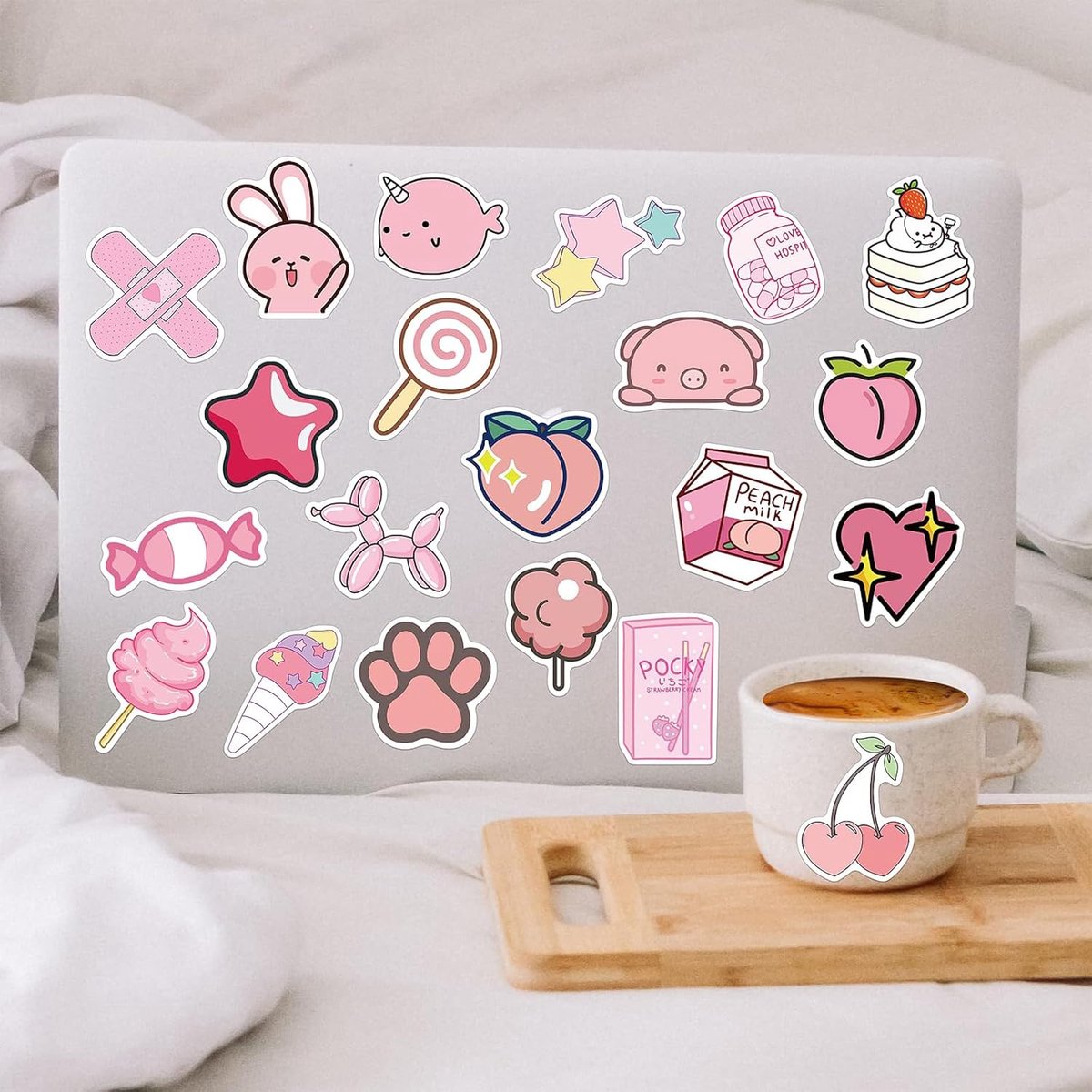 GEEHUA 60 stuks Bookish stickerset, waterdichte Kawaii roze