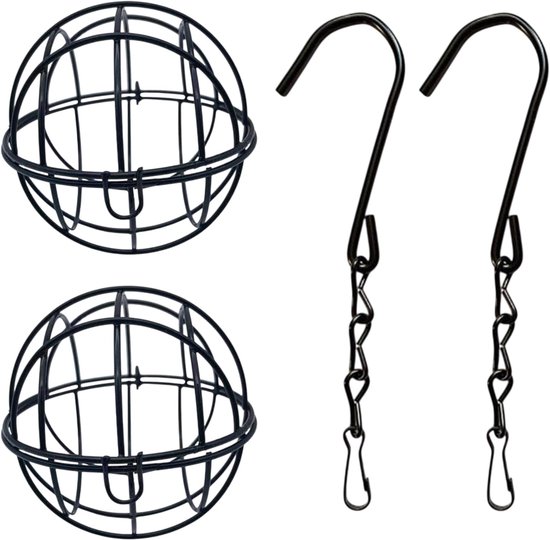 Support pour boules de graisse - Mangeoire à oiseaux en 2 parties - Mangeoire à oiseaux - Mangeoire à oiseaux avec couvercle à charnière - Mangeoire à boules de graisse (noir)