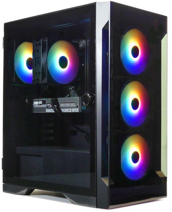 AMD Ryzen 5 5500 Game PC / Streaming Computer met Magneetdeur - RTX 5060 - 16GB RAM - 500GB M.2 NVMe SSD - Win11 - WiFi 6 + Bluetooth 5.4 - Gamdias Talos ELITE E2