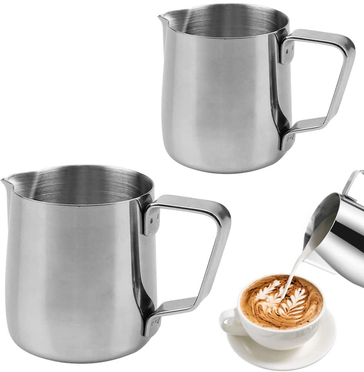 Ibenzoa® Roestvrijstalen Melkkannetjes voor Cappuccino en Latte Art – Set van 2 Maten 200 ml en 350 ml