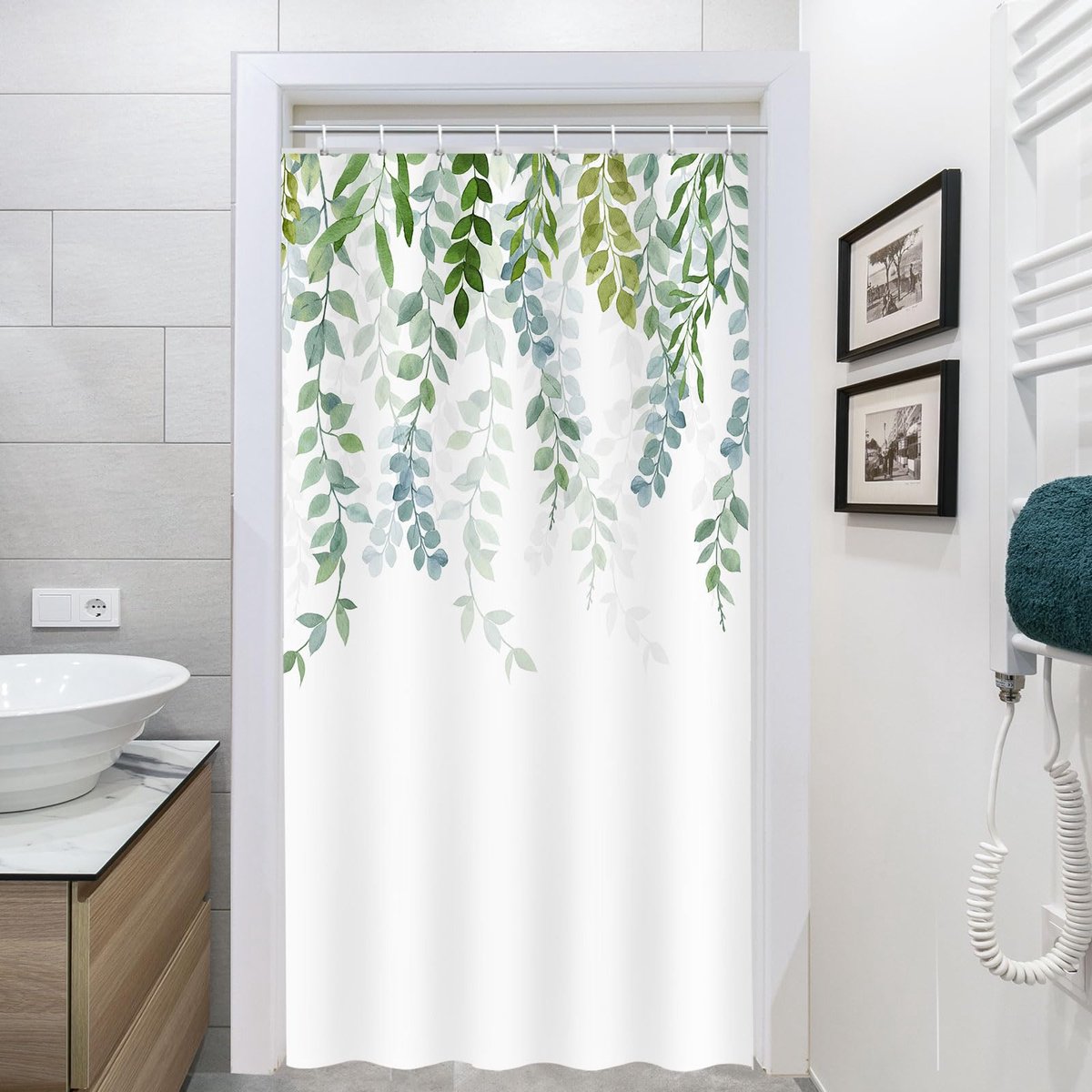 Ibenzoa® douchegordijn met eucalyptusprint en magnetische gewichten voor perfecte pasvorm