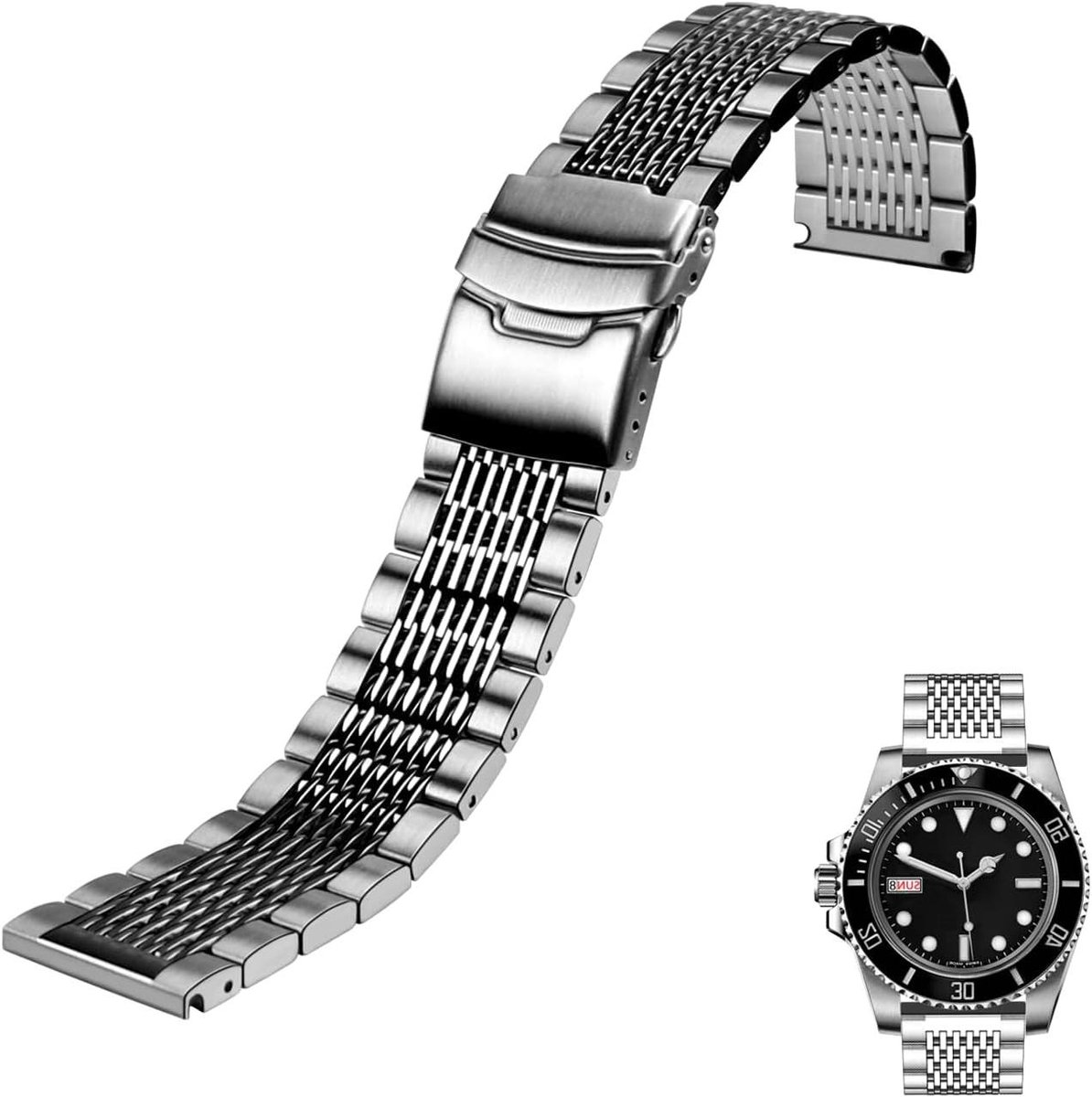 Allecto Premium - Mesh roestvrijstalen horlogeband 18mm 20mm 22mm 24mm metale horlogeband voor heren en dames