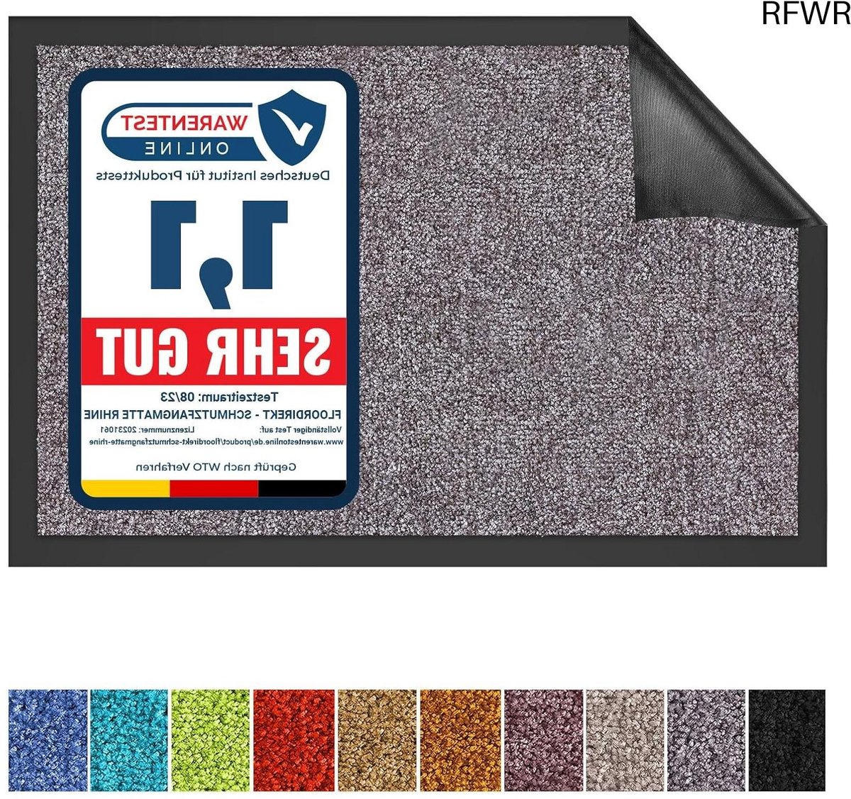 RFWR Vloermat met Antislip Rug | Wasbare Schoonloopmat | Duurzame Deurmat | Vuilvangmat voor Binnen en Buiten | Verkrijgbaar in Diverse Kleuren en Maten Grijs
