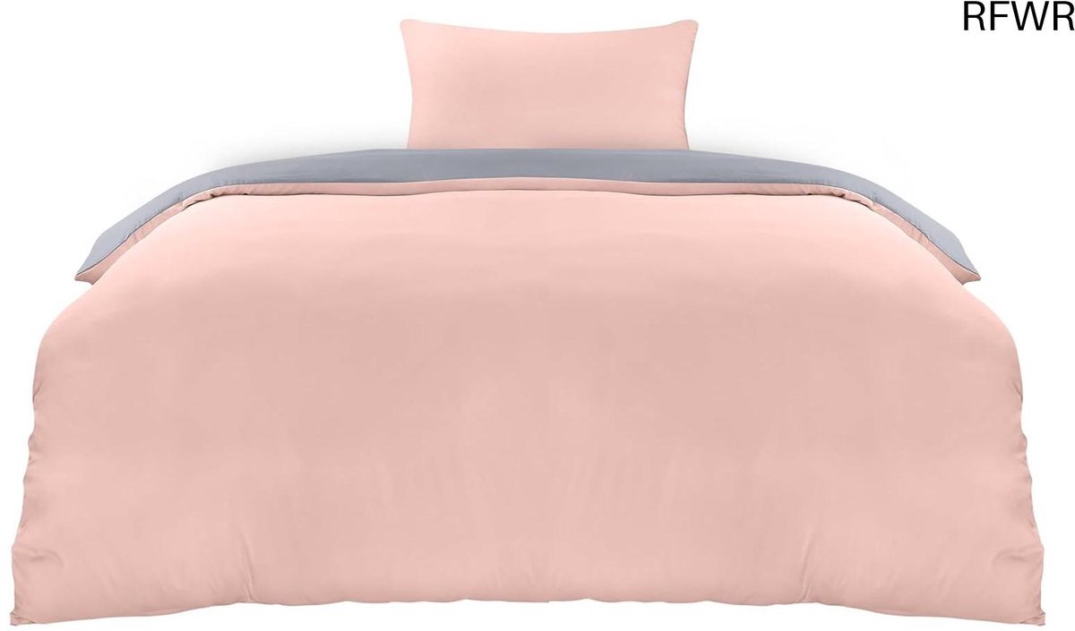RFWR Zacht Microvezel Dekbedovertrek Set 135x200cm met Kussensloop - Luxe Roze en Grijs Beddengoed