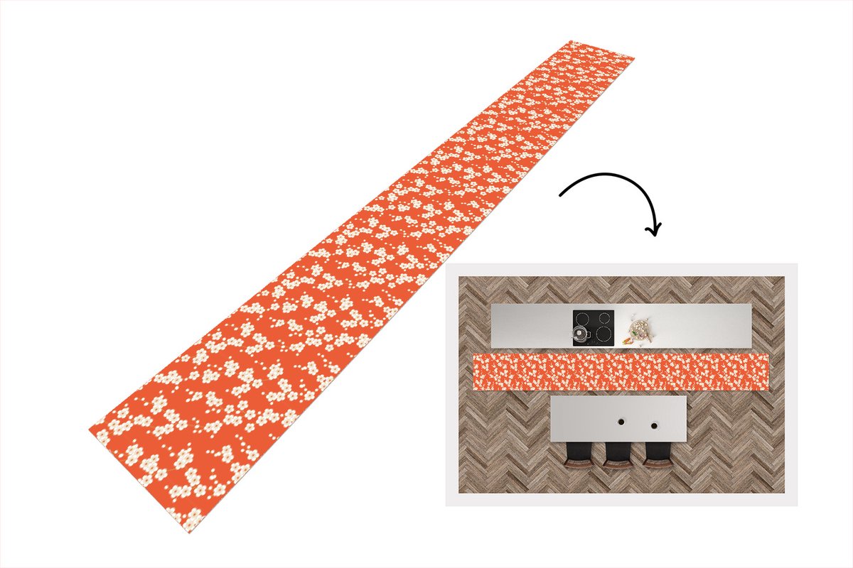 KitchenYeah Keukenloper 480x60 cm - Keukenmat vinyl Sakura - Bloemen - Patroon - Japan - Keukenmatten loper - Keuken vloerkleed tapijt