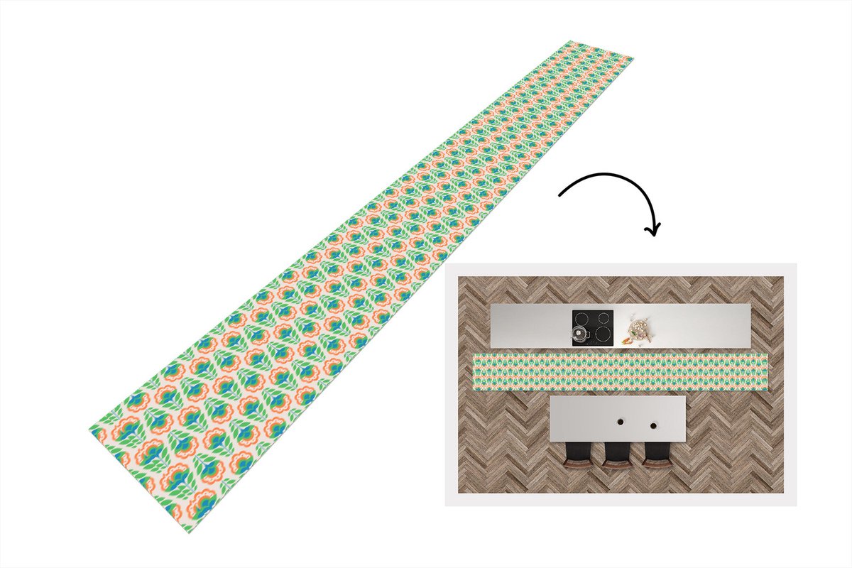 KitchenYeah Keukenloper 400x50 cm - Keukenmat vinyl Retro - Bloemen - Design - Groen - Oranje - Keukenmatten loper - Keuken vloerkleed tapijt