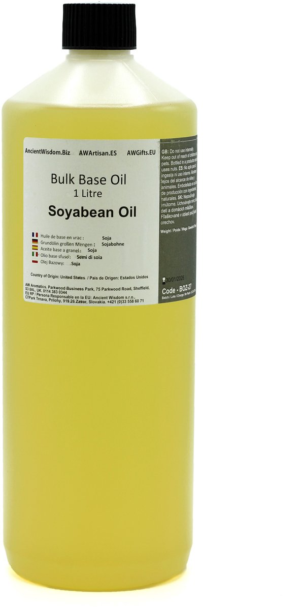 Basis Olie - Sojaboon Olie - 1 Liter - Aromatherapie - Basisolie - Draagolie - Basisolie Voor Etherische Oliën