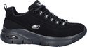 Zwarte Skechers Arch Fit damessneakers met veters, grijze accenten en een dikke zool.