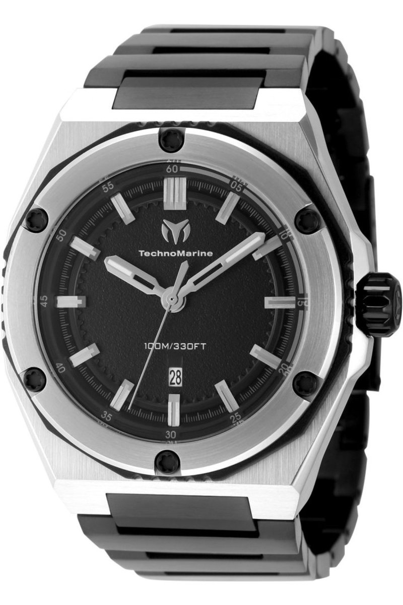 TechnoMarine CORAL - Legacy TM-416089 Heren Horloge - Waterdicht - Analoog - Quartz Uurwerk - Roestvrij Staal met zwarte Wijzerplaat - 45mm