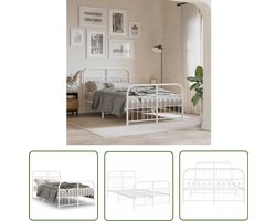 vidaXL Bed Frame Wit - Metalen Bed Frame - Bedframe met hoofd- en voeteneinde metaal wit 120x200 cm - Bed Frame 120x200 - Staal Bed Frame - Tweepersoons Bed Frame
