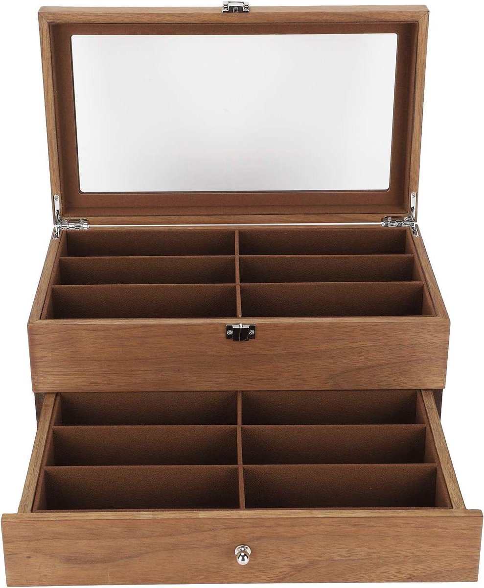 Allecto Premium - Houten brillendoos voor 12 brillen - Slijtvast en decoratief-Kamerdecoratie-optie
