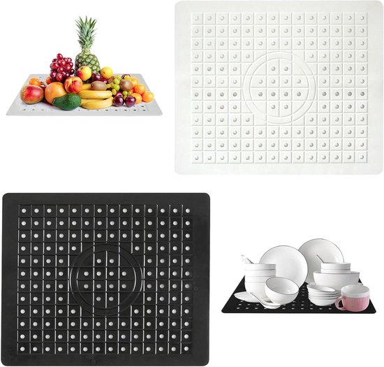 OUTALIZ Spoelbakmat, 2 stuks ronde spoelbakmat, 31 x 31 cm, mat wastafel, afdruipmat, rubberen spoelbakmat, ronde drainagemat, zwart