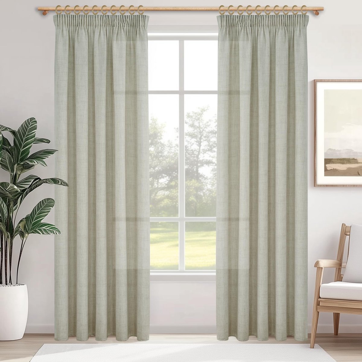 Ibenzoa® Lange Linnenlook Gordijnen met Plooiband voor Woonkamer en Slaapkamer, Set van Twee Stuks