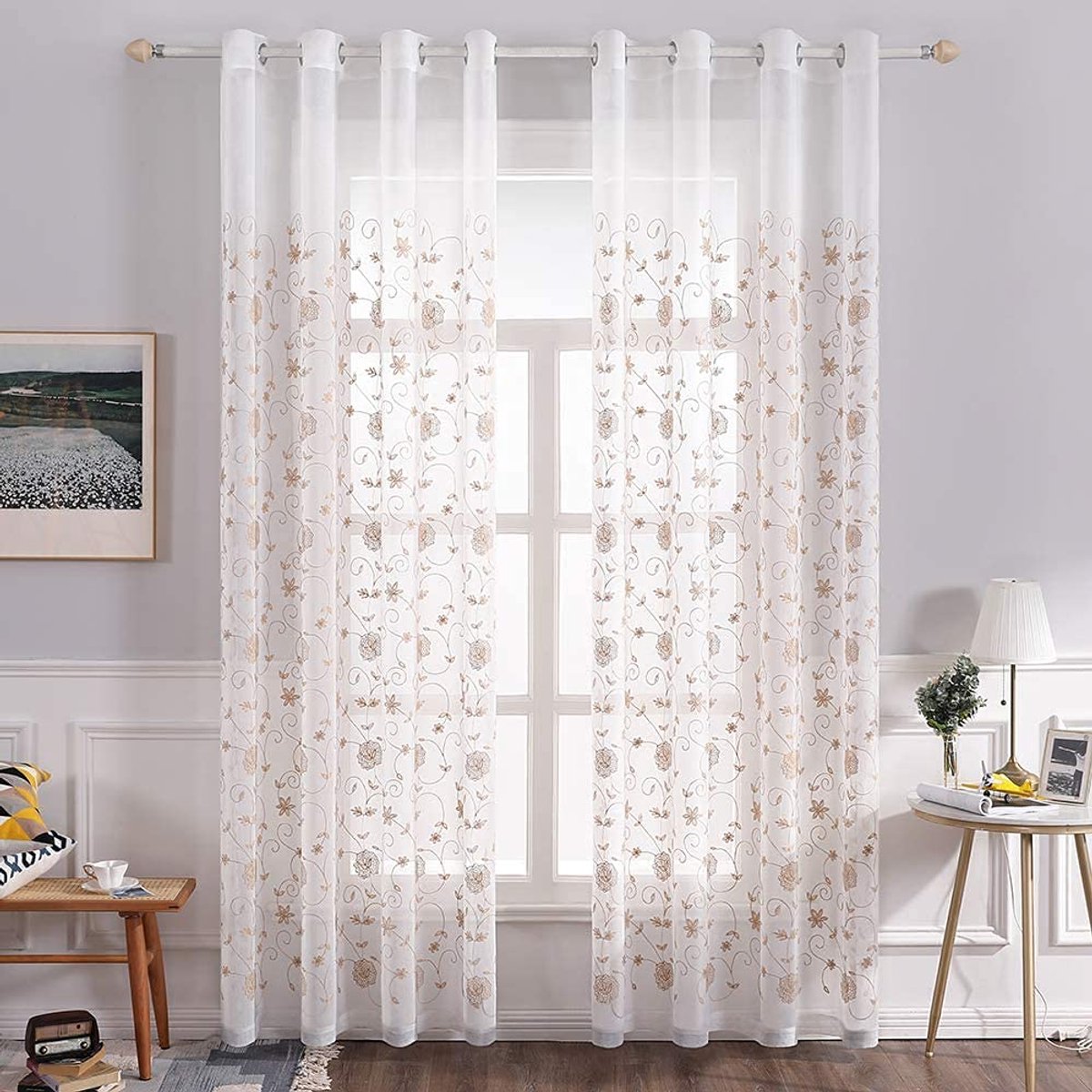 Ibenzoa® Transparant Gordijn met Bloemenmotief en Oogjes voor Stijlvolle Raamdecoratie
