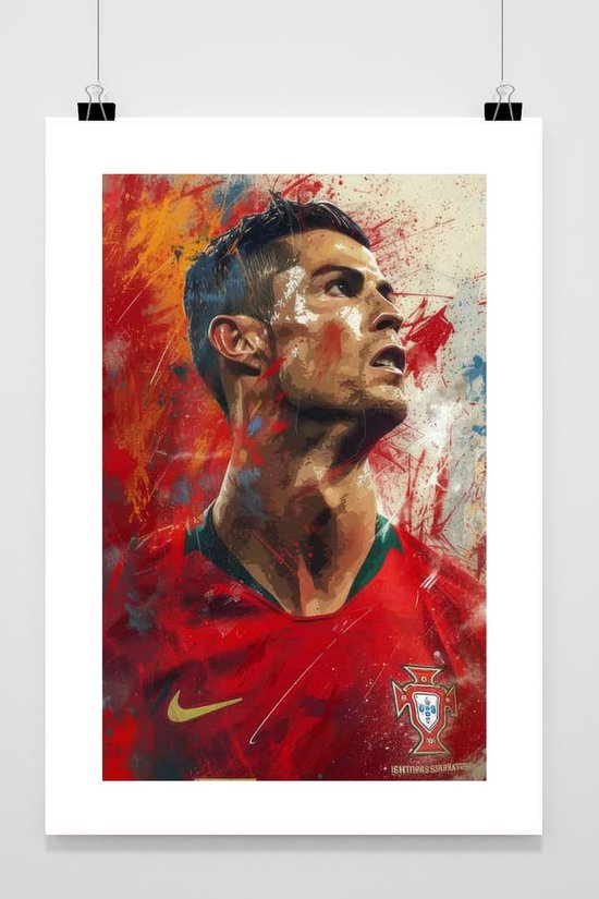 Affiche Cristiano Ronaldo | Affiche Portugal | Voetbal Affiche | Affiche de Sport | Footballeur Poster | Icon Poster | 50x70cm | Décoration murale | Affiche murale | 3159 | Avec cadre | style passe-partout | Convient pour l'encadrement