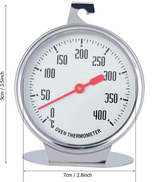 Allecto Plus - Oventhermometer met grote wijzerplaat en haak - RVS - Voor nauwkeurige temperatuurmetingen - Voor BBQ en bakken